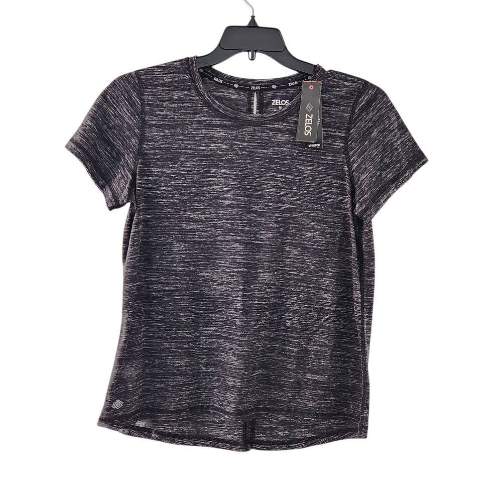 New Zelos Workout Shirt Medium Women Heathered Black Short Sleep Exercise Top